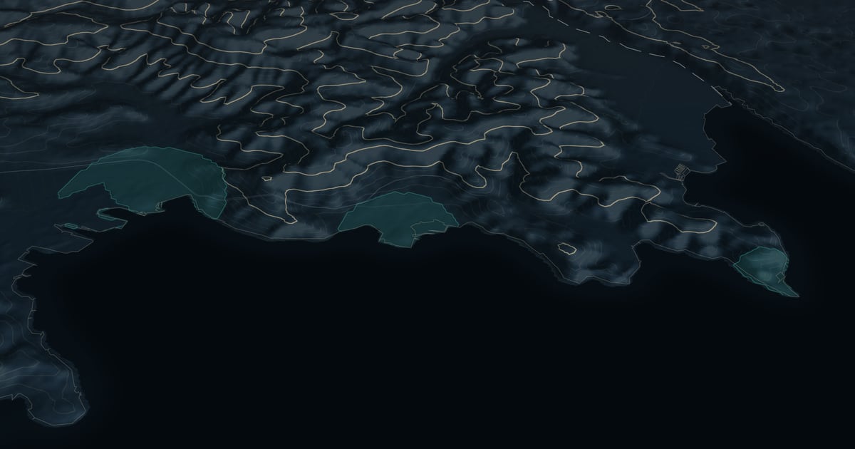 Relief: EU-DEM, processed by TriesteVillas Terrain of Seaside towns, with contour lines