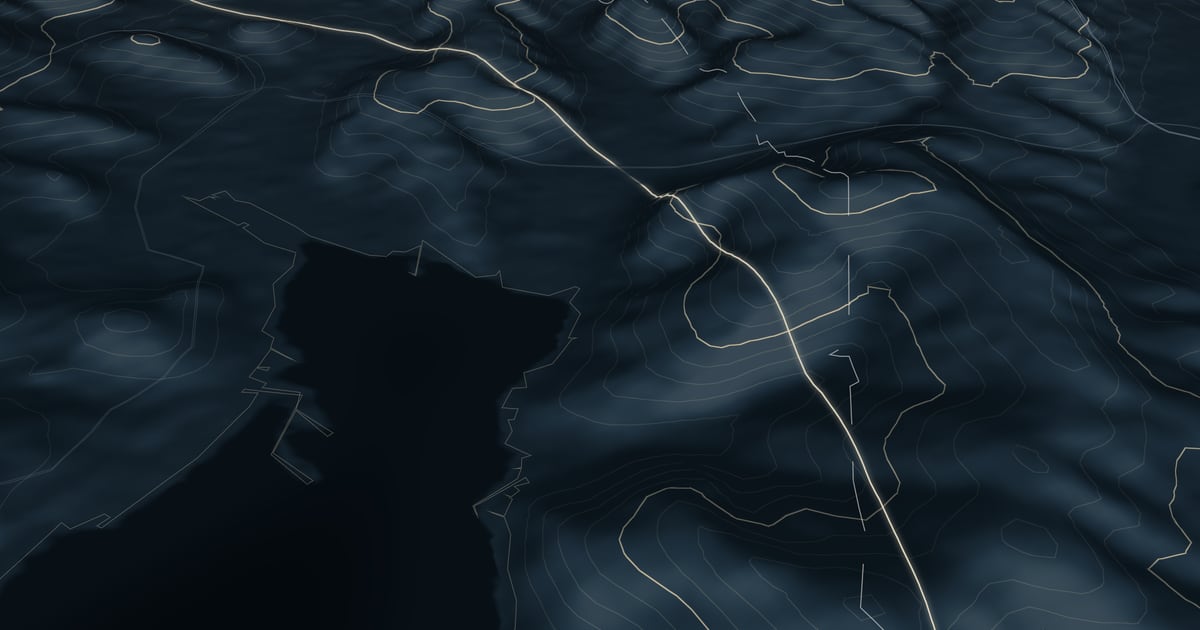 Relief of the Gulf of Trieste, the Slovenian coast and the Karst, seen from the sea west of Piran looking north-east, with the 15, 30 and 45-minute rings from Piazza Unità.